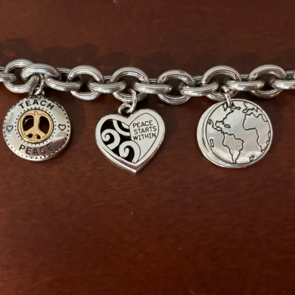 Brighton Silver Charm Bracelet with Heart and Peace Charms - Picture 2 of 13